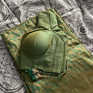 Mint color saree with blouse